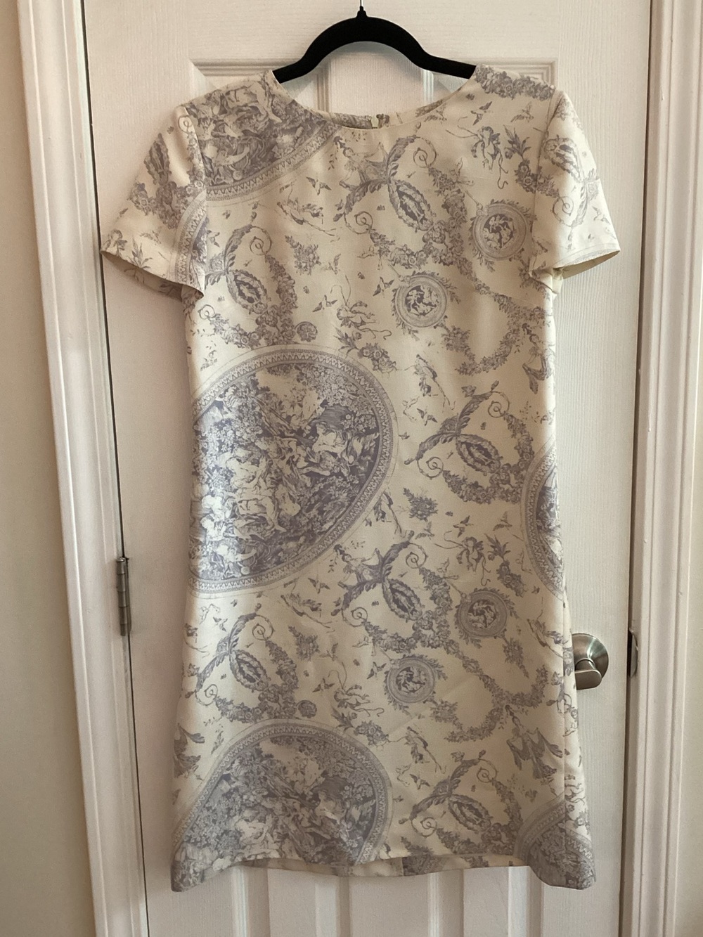 KAY UNGER Silk Short Sleeve Toile de Jouy Print Dress Size 4 - Picture 1 of 7